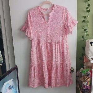 Pink Knit TIERED DRESS KNEE LENGTH